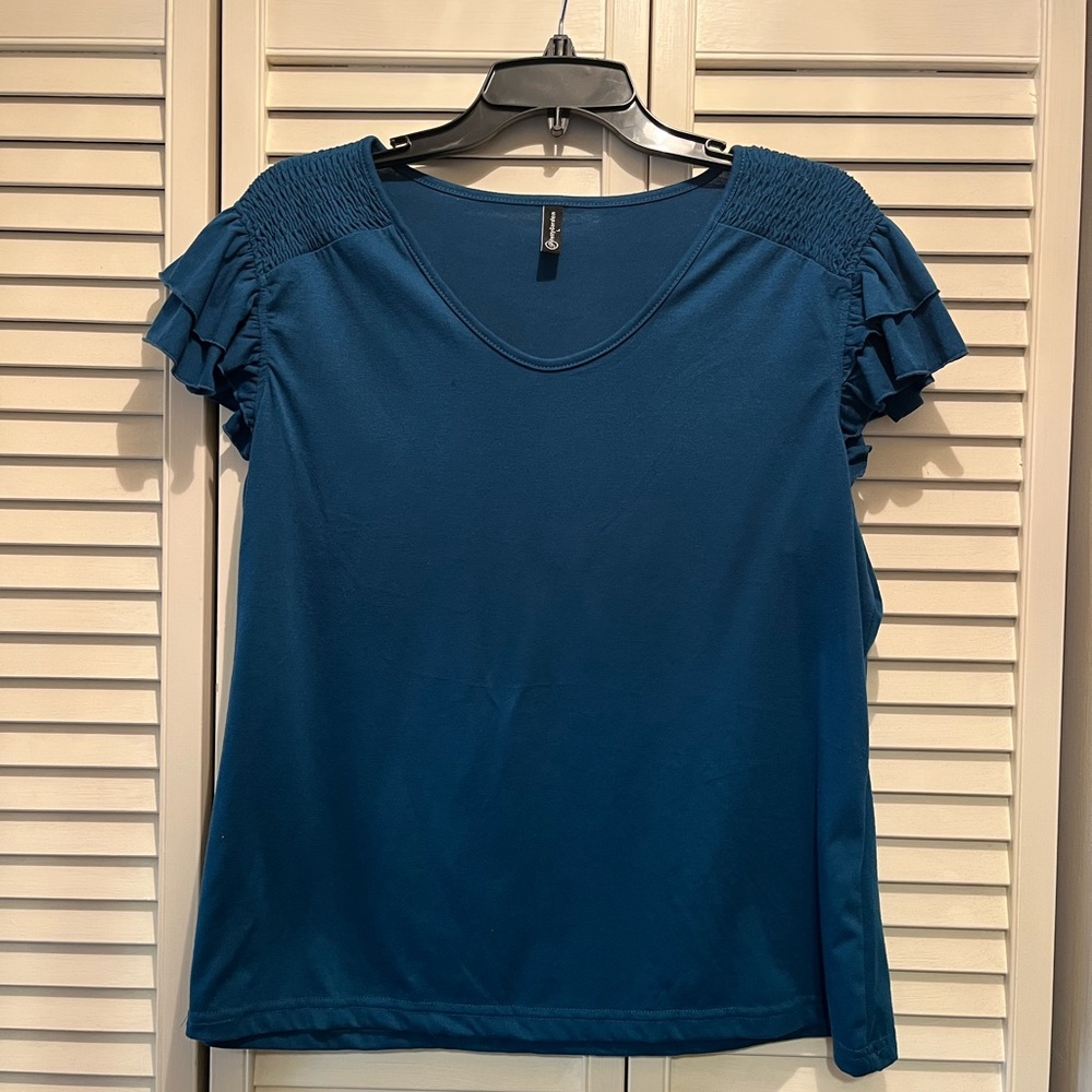 Elegant Blue Ruffle Sleeve Top